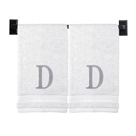 Toallas de mano personalizadas de lujo con monograma, juego de 2 – algodón turco auténtico, certificado Oeko-Tex, toallas personalizadas, toallas de mano de baño, hilo plateado bordado con monograma moderno