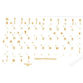 Dvorak Programmer Keyboard Stickers Transparent Yellow Letters for Any Laptop Computer PC Desktop Notebook