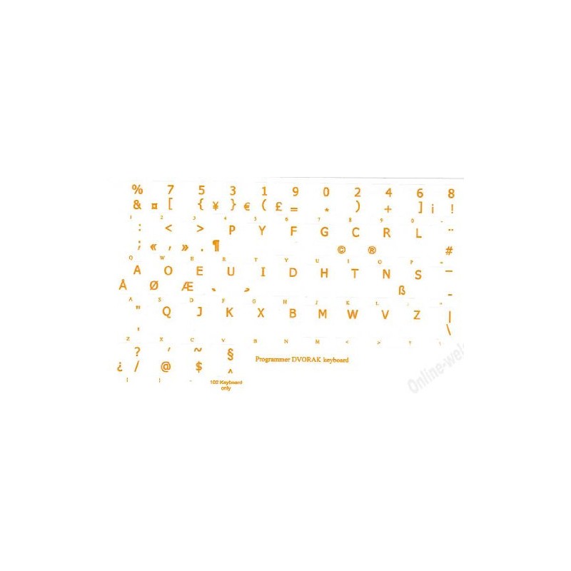 Dvorak Programmer Keyboard Stickers Transparent Yellow Letters for Any Laptop