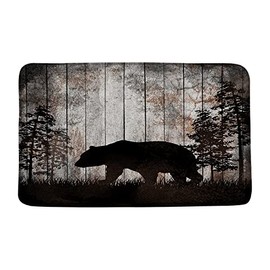 Rustic Bear Bath Mat Wildlife Bear Tree Forest Rustic Wooden Board Vintage Shabby Primitive Farmhouse Barn Bath Rugs for Bathroom Kitchen,17.8x29.5 Inch