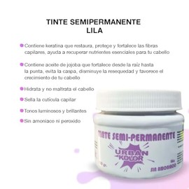 Tinte Semi Permanente para Cabello Sin Amoniaco Urban Kolor Shot - Tonos Luminosos y Brillantes con Aceite de Argán y Kerartina 120gr. (Lila)