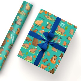 MAJEQZGY Capybara Kraft Paper - 5 Sheets 51 x 75 cm Wrapping Paper - Birthday Wrapping Paper for Children - Gift Paper for Birthday Parties, Festive Decoration (Teal Funny Capy)
