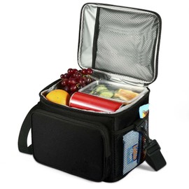 Bolsa del Almuerzo de Grande, Loncheras Térmica Reutilizable con correa ajustable, Bolsa Termica Hielera de A Prueba de Goteo, Bolsa Térmica de Comida Tela Oxford Impermeable Portátil (negro)