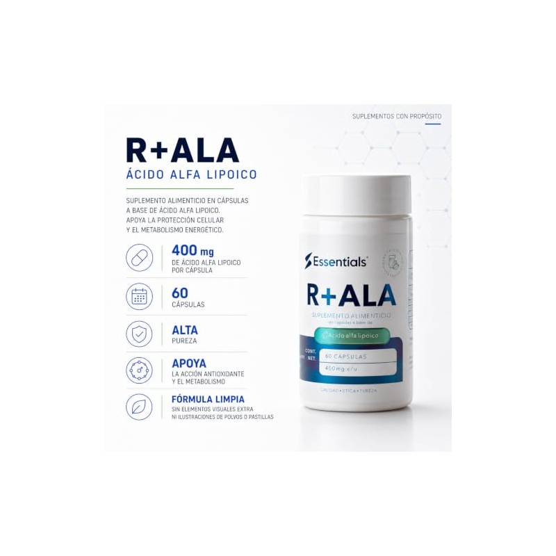 Ácido alfa lipoico R ala 400 mg 60 cápsulas.