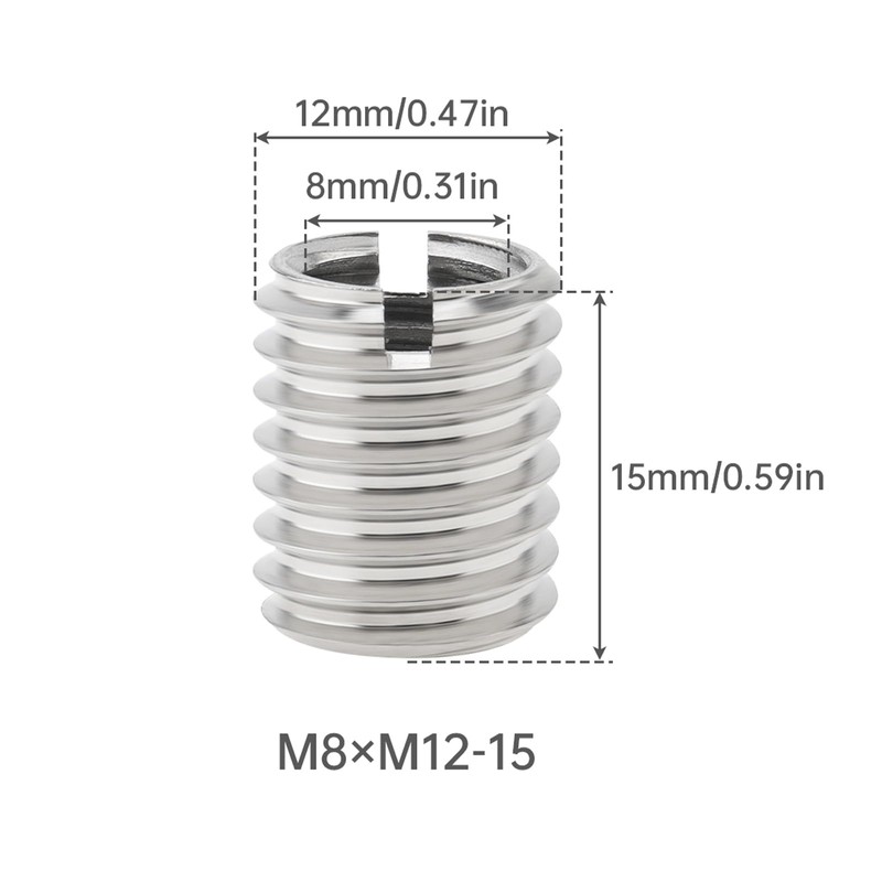 Smgda 10Pcs Threaded Insert Nut, M8 to M12 Length 15MM