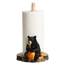 WAIT FLY Black Bear and Mushrooms Paper Towel Holder Stand Resin Tissue Stand Roll Holder for Kitchen Countertop Restaurant Cafe