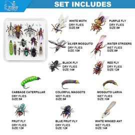 YZD Realistic Trout Hand Tie Fly Fishing Flies Collection Dry Wet Nymph Fly Assortment with Fly Box Lures Kits 12/16/18/22/36/48Pcs (Mix Kit 12pcs)