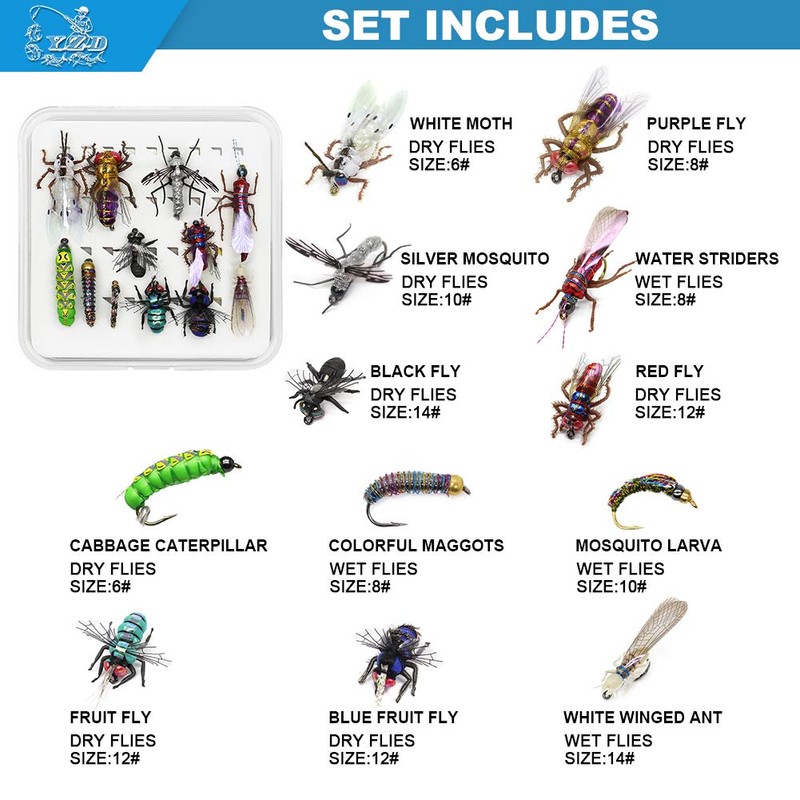YZD Realistic Trout Hand Tie Fly Fishing Flies Collection Dry