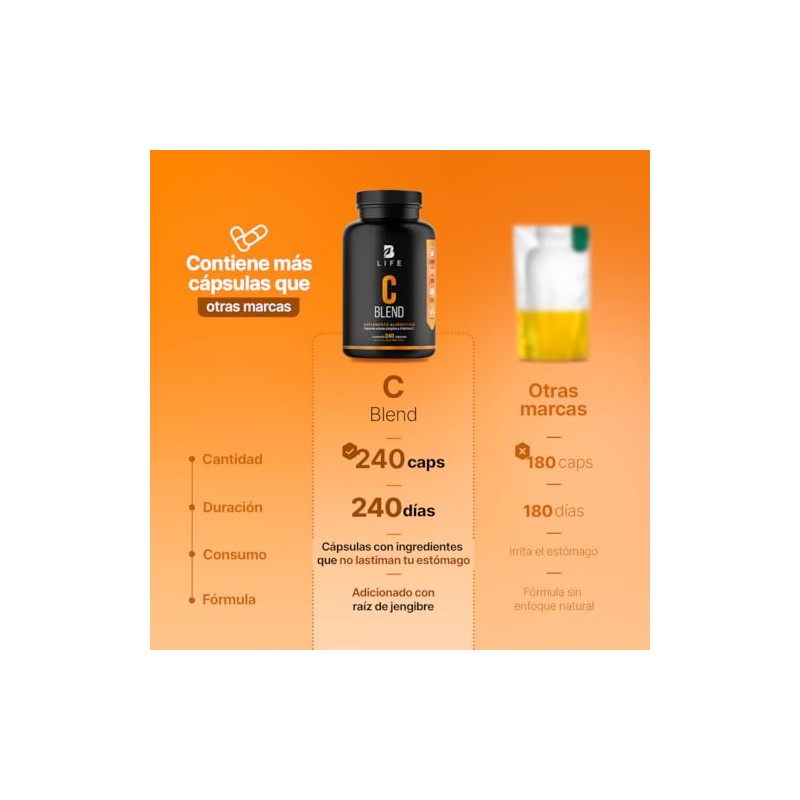 B Life Vitamina C 300mg con 240 cápsulas para 8