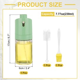 uxcell Oil Sprayer for Cooking, 7.77oz(230ml) Olive Oil Sprayer Mister Bottle for Oil Portion Control, Glass Oil Dispenser with Brush for Kitchen, Air Fryer, Grilling and BBQ (Green)