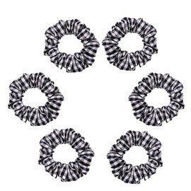 6 Pack Plaid Scrunchies Multiple Colors Scrunchies for Women Checkered Hair Ties No Damage Petite Scrunchies for Thick & Thin Hair (Black)