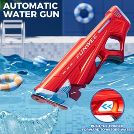 Funwee Electric Water Gun for Adults Kids, Powerful Automatic Squirt Gun, High Powered Shooting 100+ Blasts, Strongest Auto Water Blaster, Long Range, Pool Outdoor Water Toy Game(Red)
