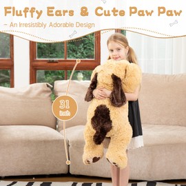 MorisMos Giant Dog Stuffed Animals, 31inch Large Dog Plush, Fluffy Soft Big Puppy Pillow Birthday Gift for Kids, Girls, Boys, Brown