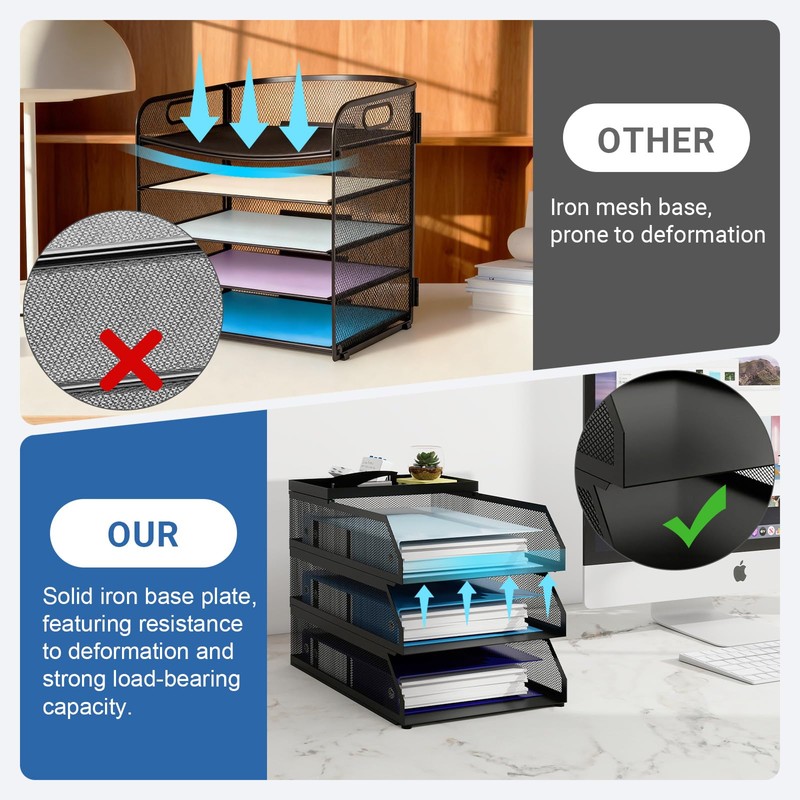 Natwind 3-Tier Desk Organizer,Desk Accessories, Stackable Paper Tray, Metal Mesh