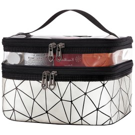Larlary Toiletry Bag, Double Layer, Double Layer Lady, Used for Storing Cosmetics and Toiletries (Silver), silver, Double-layered, easy to wear