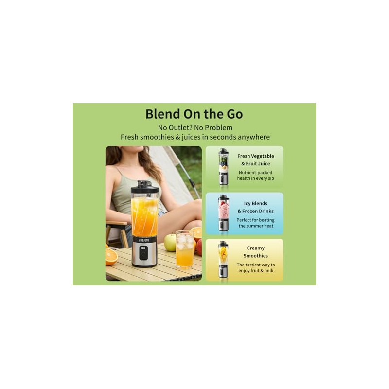ZHENMI Portable Blender for Smoothies & Shakes - USB-C Rechargeable