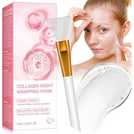 Collagen Night Wrapping Mask, Peel Off Collagen Mask for the Face, Deep Hydration, Reduces Wrinkles & Improves Skin Elasticity, Brush Included, 75 ml