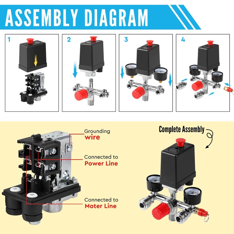 SWAWIS 240 V Pressure Switch Compressor Pressure Regulator for Air