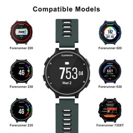 AK Silicone Watch Band Compatible with Garmin Forerunner 735XT / 235/235 Lite Soft Replacement Strap with Metal Buckle for 735xt/220/230/235/620/630 (Green Black)