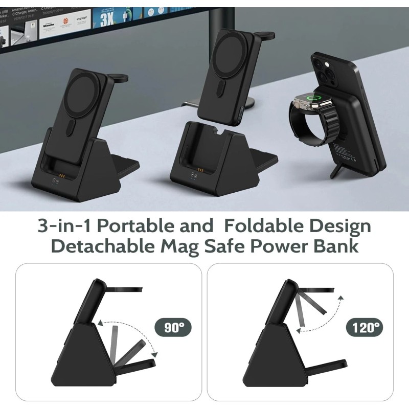 Smtcsl 3-in-1 Charging Station + 5000mAh Mag-safe Battery Pack for
