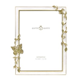 GIFTY GIFTY Spring Butterfly & Vine Thin Border Photo Frame / 5x7 In | For Vertical & Horizontal Display on Tabletops | Perfect for Home Decor, Wedding, Graduation, Anniversary, Or Milestone Photos (White+Gold)