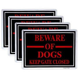 Pet Warning Sign 4-Pack 14x10 Inches Aluminum UV Printed 'Beware of Dogs' & 'Keep Gate Closed' for Home & Yard Safety Alert