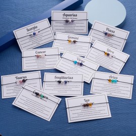 Zodiac Bracelets for Women Men, Adjustable 6mm Natural Stone Constellation Horoscope Bracelets Healing Gemstone Crystals Zodiac Gifts (Gemini)