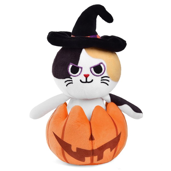 FUN LITTLE TOYS Halloween Cat Plush Pumpkin Popper, Spooky Cute Stuffed Cat for Kids, Halloween Stuffed Animals Toy for Halloween Decorations Indoor, Party Favors Prize, 8.5 Inches
