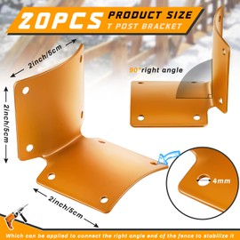 Round Post Fence Brackets Metal L for Wood Fence Post Repair Round Rail Angle Brackets with 0.8 Inch Screws for Wooden Frame Bed Furniture Hardware, 2 x 2 Inch(20 Pcs)