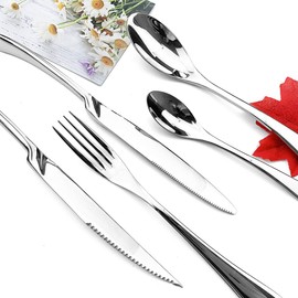 JASHII Dinner Forks,Set of 4 Top Food Grade Stainless Steel Silverware Forks,Table Forks,Flatware Forks, Mirror Finish & Dishwasher Safe (Silver)