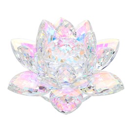 OwnMy Sparkle Crystal Lotus Flower Figurines Decorative Lotus Flower Ornament, Glass Lotus Feng Shui Decor Crystal Lotus Flower Paperweight Lotus Decor for Tabletop Centerpiece Home Office (5 Inch)