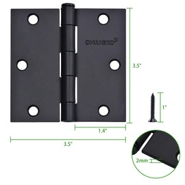24 Pack Black Door Hinges, 3.5 x 3.5 Inch Black Hinges for Interior Doors 3 1/2 Inch Hinges for Residential Doors, Square Corners Interior Door Hinges for Standard Flat/Bedroom
