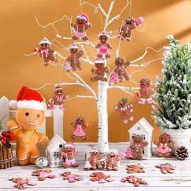 Lunmon 36 Pcs Gingerbread Christmas Ornaments PVC Pastel Pink Gingerbread Man Ornaments Candy Cane Tree Decorations Cute Xmas Hanging Cutout Christmas Decorations for Tree Home Indoor Party (Girly)