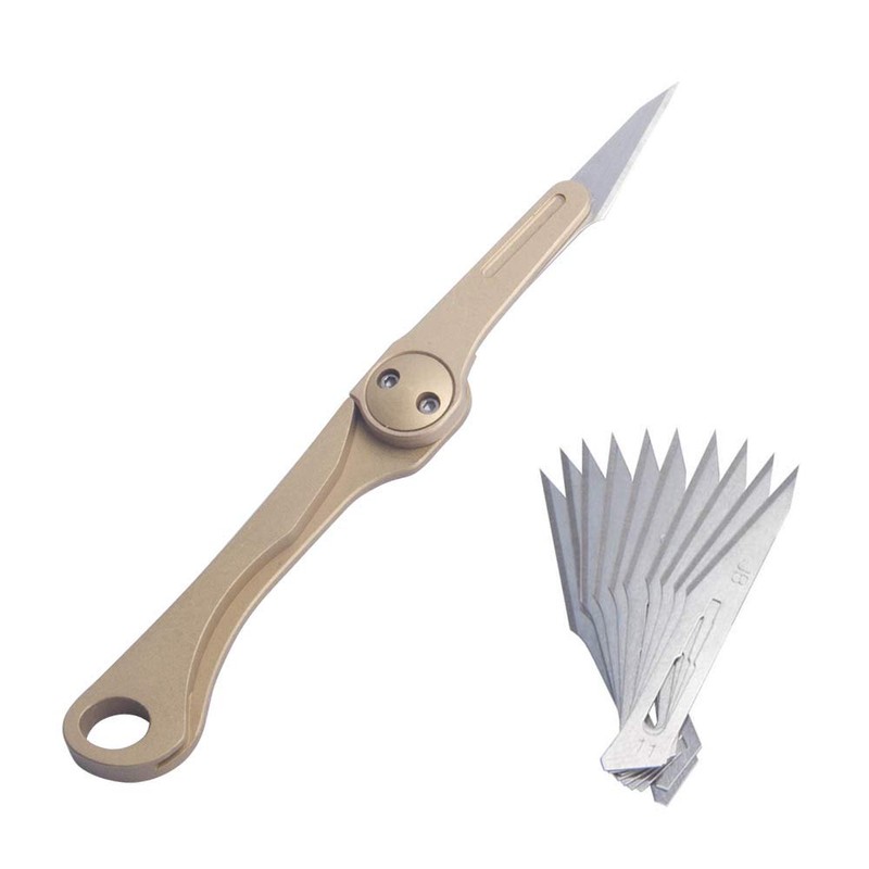 ILEAF Brass Daily Mini Pocket Folding Utility Knife with 10