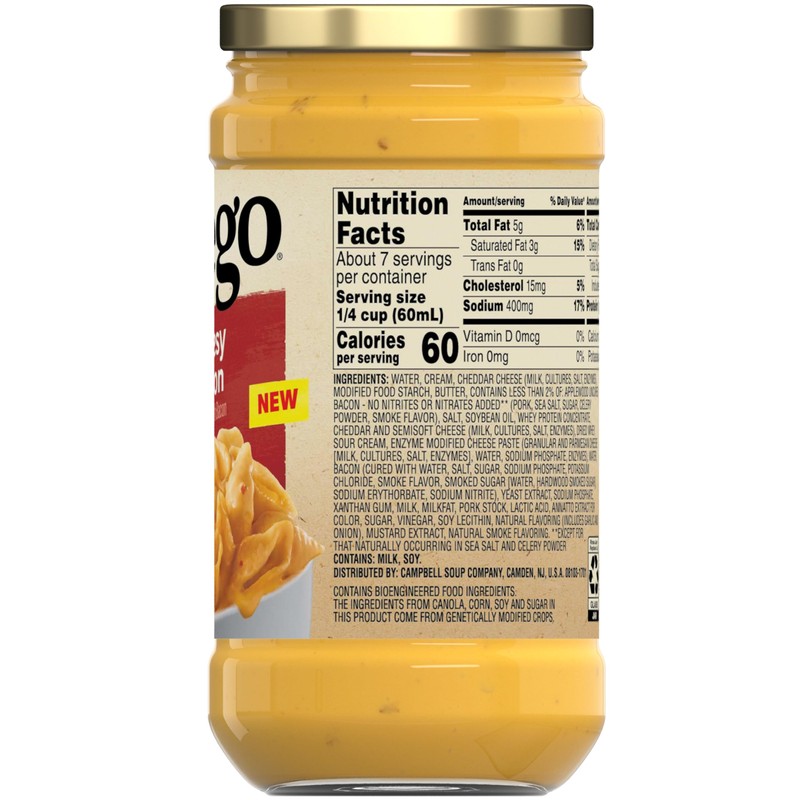 Prego Cheesy Bacon Cheddar Cheese Sauce, 14.5 oz Jar, 12