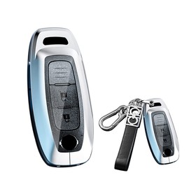 SANRILY ABS+Zinc Alloy Keyless 3/4/5 Button Key Fob Cover for Nissan Ariya 8 Gen th New Teana X-Trial 2022 2023 Pathfinder Rogue Key Case with Keychain Silver