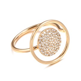 Hebelee Unique Circle CZ Statement Ring for Women Girls Gold-Toned Cubic Zirconia Promise Engagement Geometric Rings Comfort Fit Elegant Birthday Christmas Cocktail Party Jewelry Size 8