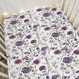 Vintage Purple Flowers Lavender Baby Crib Sheets for Boy Girl 52x28Inch Retro Wild Floral Soft Stretchy Fitted Crib Mattress Cover Boho Flowers Baby Sheet Fits Crib and Toddler Bed Mattresses