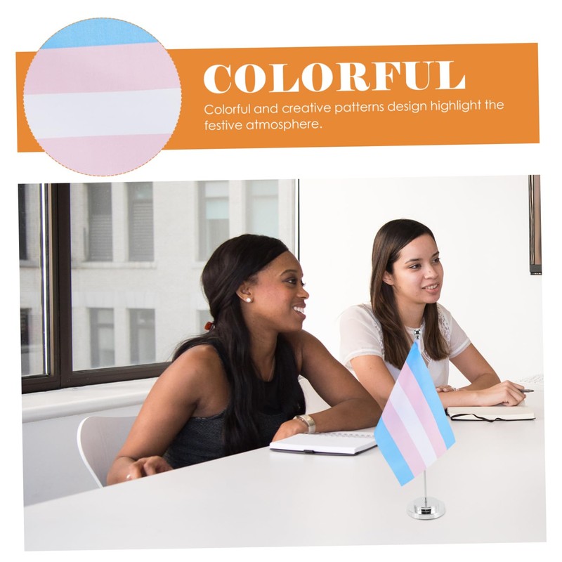 COHEALI 2 Sets Polyester Rainbow Pride Desk Flag Support Small