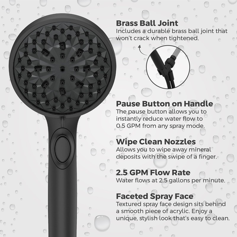 Pfister HydroFuse Handheld Shower Head, Hose Included, 6-Function, 2.5 GPM,