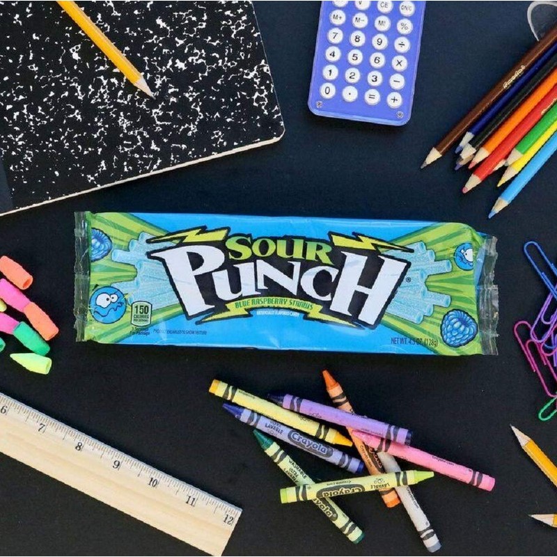 Sour Punch Straws, Blue Raspberry Fruity Flavor, Soft & Chewy