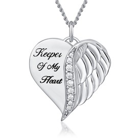 Guardian Angel Wings Pendant Necklace for Women Teen Girls, 925 Sterling Silver Love Jewelry, Gifts for Birthday, Mother Day, Christmas, Keeper Of My Heart, Memorial, Keepsake, Sympathy