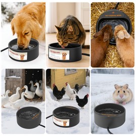 NAMSAN Heated Water Bowl for Outdoor Cats, 2.2L Heated Dog Bowl, Provides Drinkable Water in Winter, Heated Pet Drinker for Chickens Rabbits Birds Bath, Livestock Thermal Watering Trough, Black