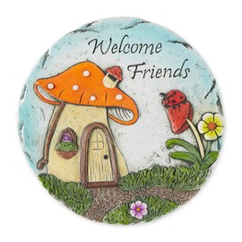 DII Cement Stepping Stone Collection Decorative Colorful, 9.75" Diameter, Welcome Friends