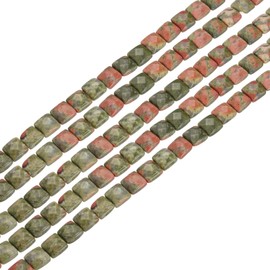 PATIKIL 25 Pack Natural Stone Beads, 8mm Faceted Square Agate Beads Bulk Natural Flower Green Stones, for DIY Jewelry Making Necklace Bracelet Accessories, 1 Strands, Flower Green