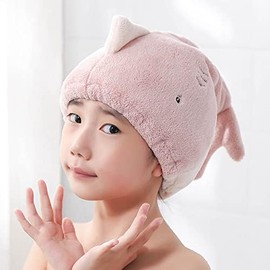 Toalla de secado de cabello para niños y niñas, bonito juego de envoltura de baño absorbente de dibujos animados de secado rápido para baño, spa, piscina, gorro de microfibra suave para