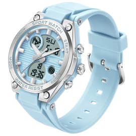 findtime Ladies Sport Digital Watches Wrist Watch for Women with Waterproof Dual Time Date Luminous Back Light Week Alarm Stopwatch White Black Blue Green