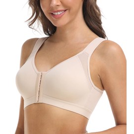 DotVol Women's Full Coverage Front Closure Back Support Posture Bra Non Padded Wirefree Comfort Bralette(Seamless Beige,38B)