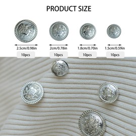 40 Pcs Vintage Silver Button, Metal Shank