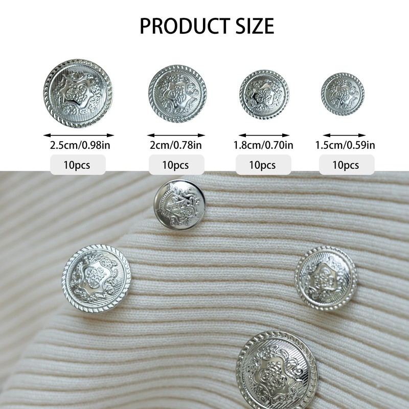 40 Pcs Vintage Silver Button, Metal Shank